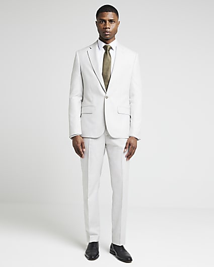 Ecru slim fit textured suit jacket