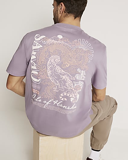 Purple regular fit embroidery t-shirt