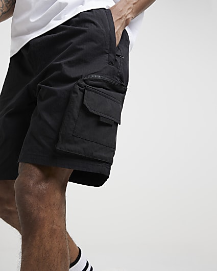 Black regular fit ripstop cargo shorts