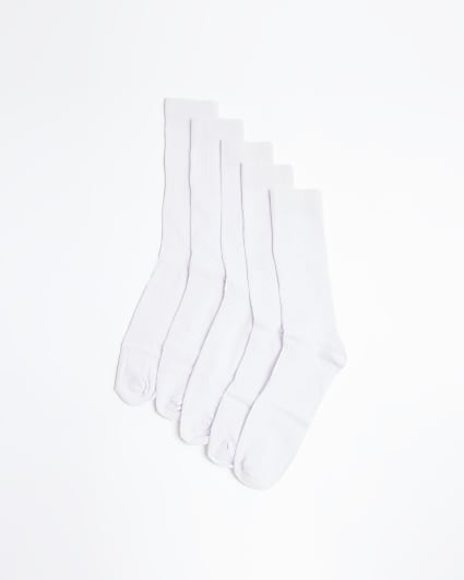 5PK white ribbed crew socks