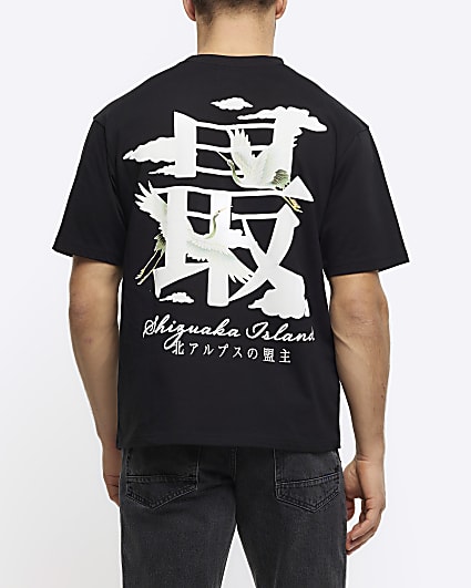 Black regular fit Japanese graphic t-shirt