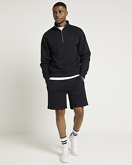 Black Regular Fit Loopback Shorts