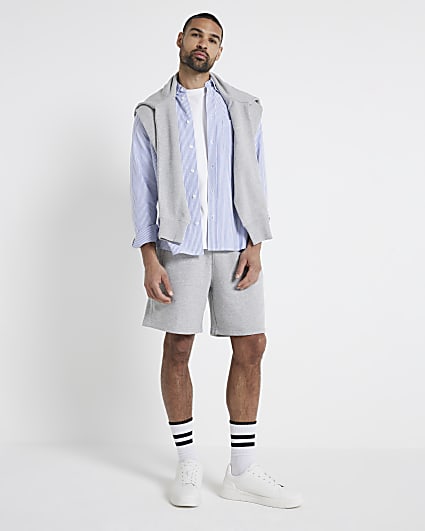 Grey regular fit loopback shorts