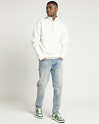 Beige regular fit half zip funnel sweatshirt