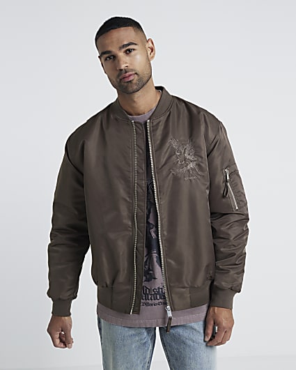 Brown regular embroidered MA1 bomber jacket