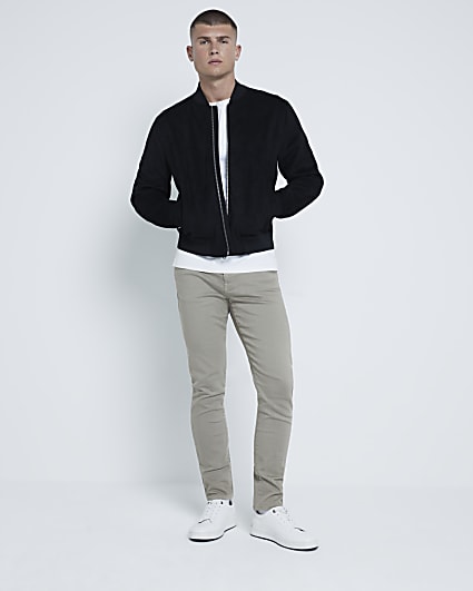 Black regular fit suedette bomber jacket