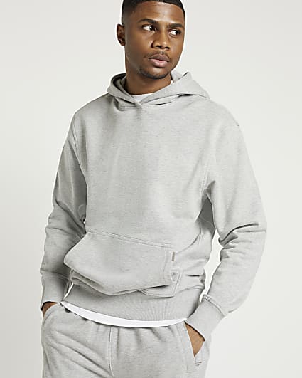 Grey regular fit loopback hoodie