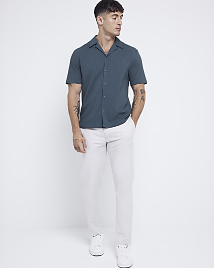 Green regular fit seersucker revere shirt