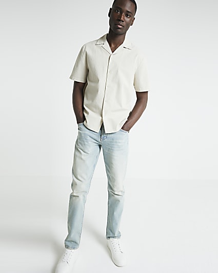 Stone regular fit textured revere shirt