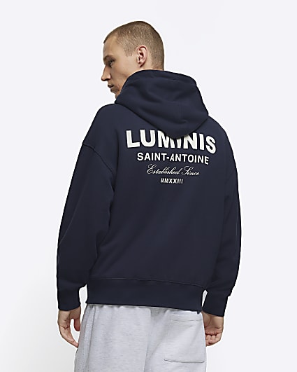 Navy oversized fit zip through hoodie