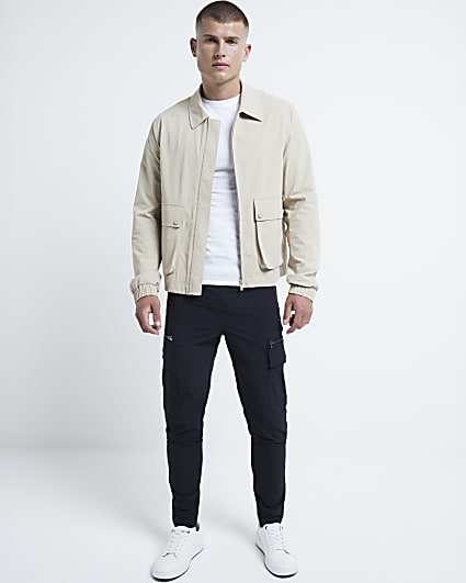 Stone regular fit zip up Harrington jacket