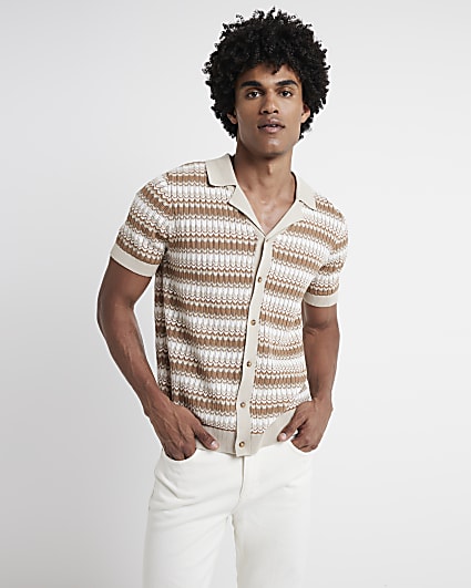 Stone slim fit knit stripe shirt