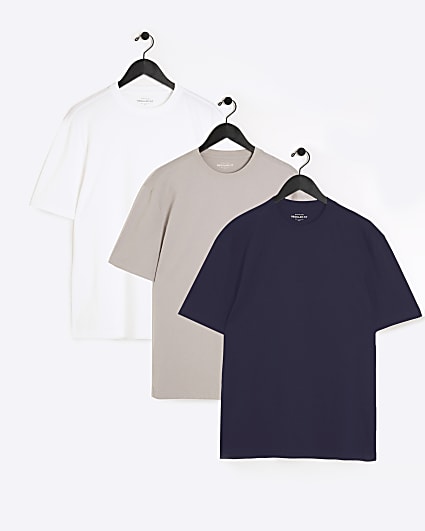 3PK navy regular fit plain t-shirt