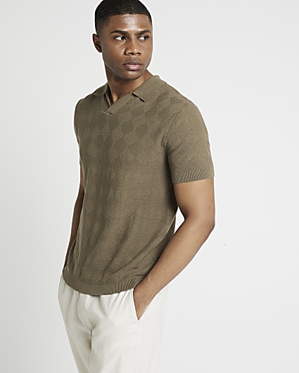 Green slim fit diamond stitch t-shirt