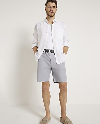 Blue slim fit chino smart shorts