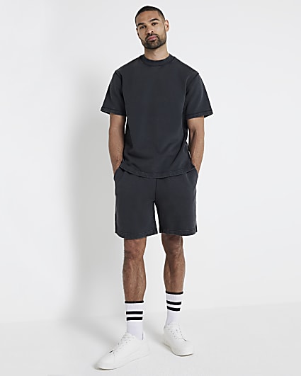 Washed black regular fit loopback t-shirt