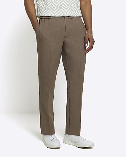 Beige slim fit elasticated smart joggers