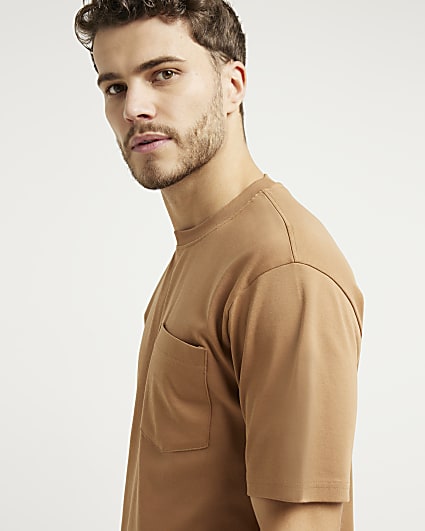 Brown slim fit mercerised cotton t-shirt