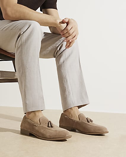 Stone suede tassel loafers