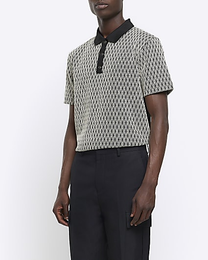 Black Regular Fit Diamond Jacquard Polo