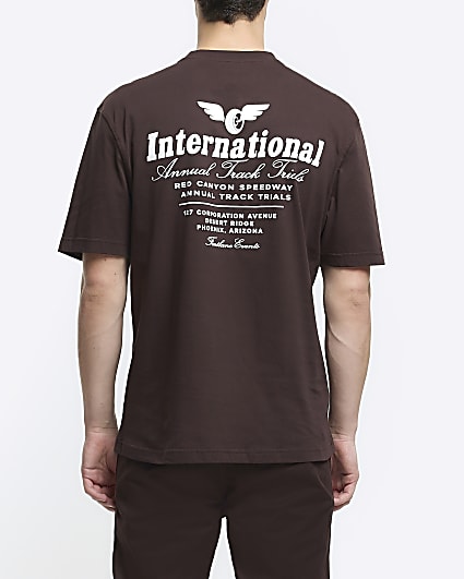 Brown regular fit graphic t-shirt