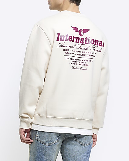 Beige regular fit graphic sweatshirt