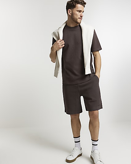 Brown regular fit waffle textured shorts