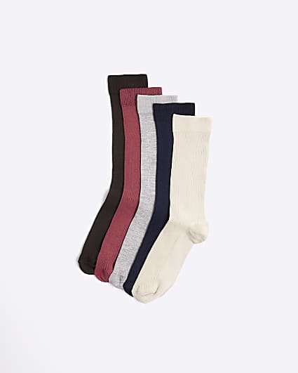 Pink 5 Pack ribbed ankle socks