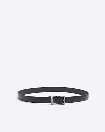 Black leather metal keeper belt