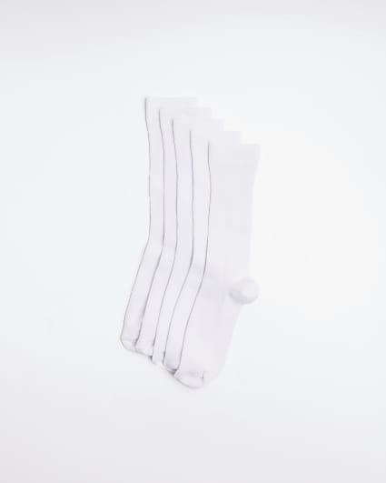 5PK white ribbed ankle socks