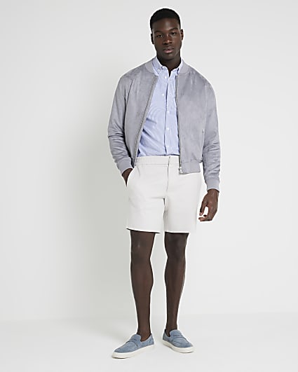 Beige regular fit twill pull on shorts