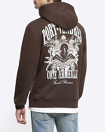 Brown regular fit graphic hoodie