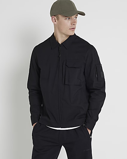 Black regular fit utility tech shacket