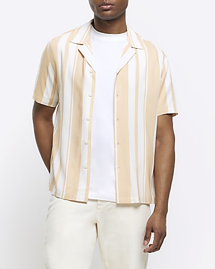 Pink regular fit stripe revere shirt