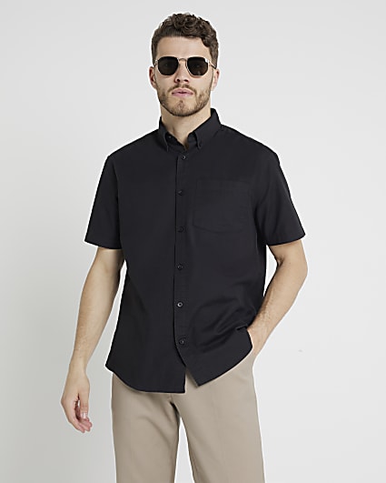 Black regular fit laundered shirt