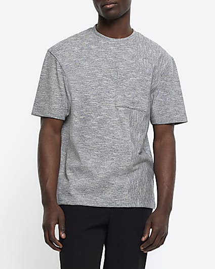 Grey regular fit rib pocket t-shirt