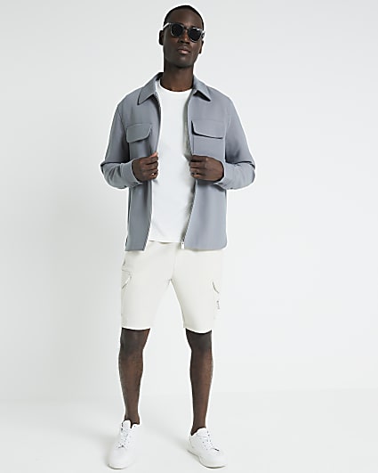 Beige slim fit cargo shorts