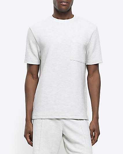 White regular fit textured pocket t-shirt