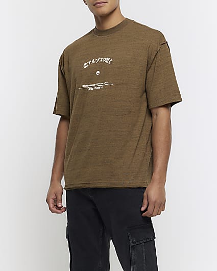 Brown regular fit Japanese graphic t-shirt