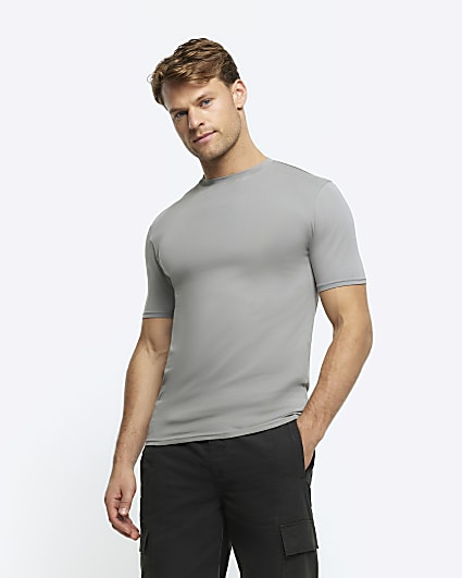 Grey muscle fit stretch t-shirt