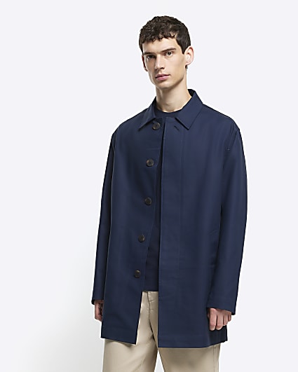 Navy regular fit short smart Mac coat