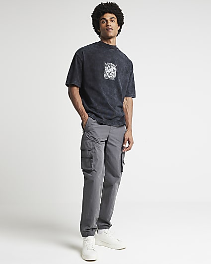 Grey regular fit zip pocket cargo trousers