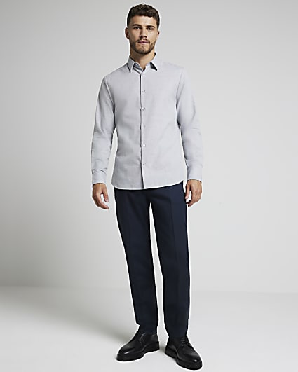 Grey slim fit textured smart shirt