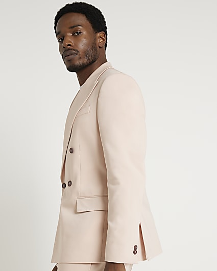 Pink slim fit double breasted suit jacket