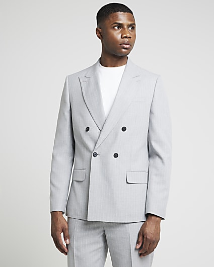 Grey slim fit Crepe Stripe Suit Jacket