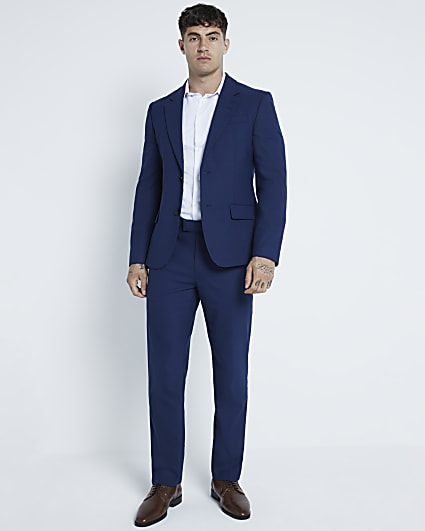 Blue slim fit suit trousers