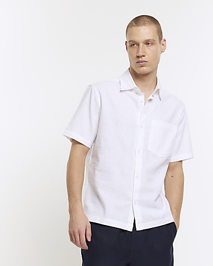 White regular fit linen blend shirt