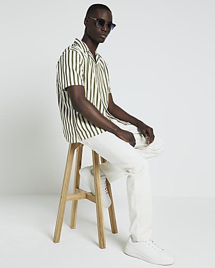 Khaki regular fit seersucker stripe shirt