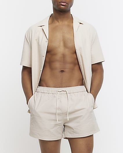 Stone regular fit seersucker swim shorts