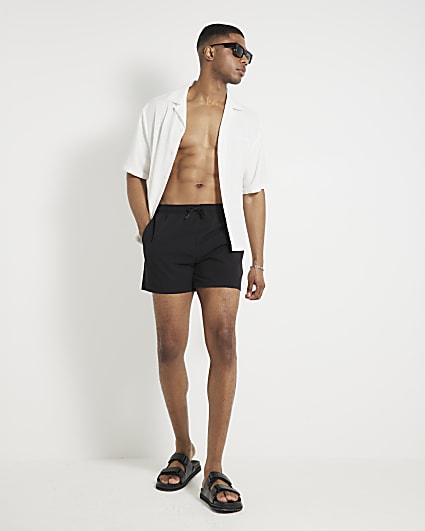 Black regular fit seersucker swim shorts